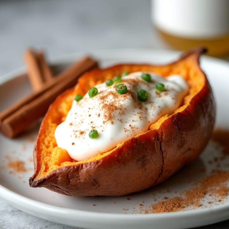 Crispy-Skinned Sweet Potato with Greek Yogurt Protein Filling