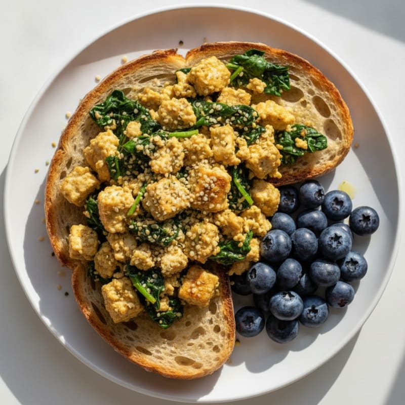 Silky Tofu and Spinach Scramble on Sourdough