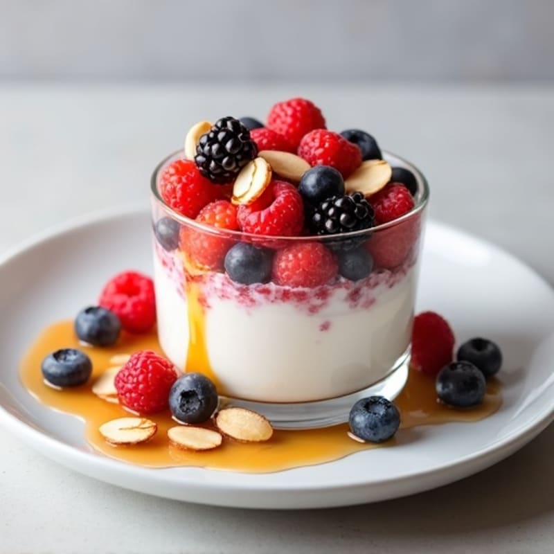 Greek Yogurt Protein Parfait with Mixed Berries and Almonds