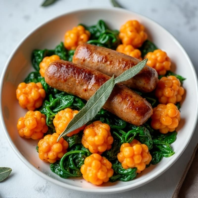 Sweet Potato Gnocchi with Chicken Sausage, Spinach, and Crispy Sage