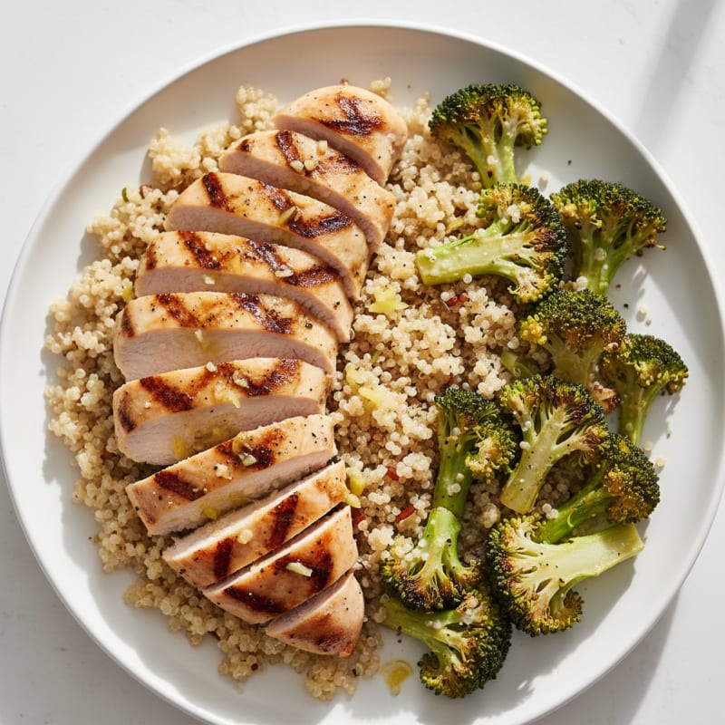 Grilled Chicken Breast with Quinoa and Roasted Broccoli