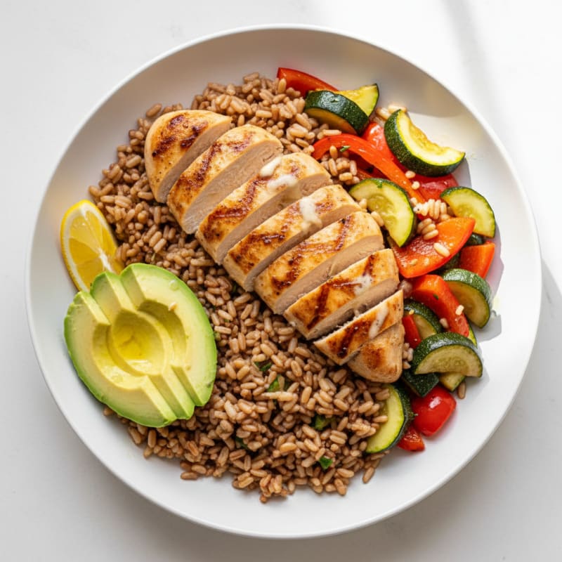 Grilled Chicken and Brown Rice Veggie Bowl