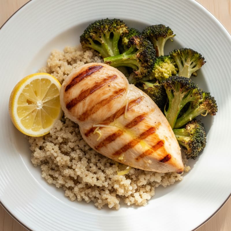 Grilled Chicken Breast with Quinoa and Roasted Broccoli