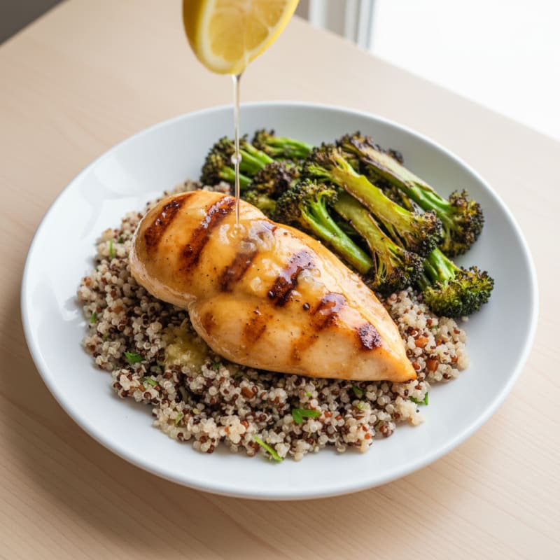 Grilled Chicken Breast with Quinoa and Roasted Broccoli
