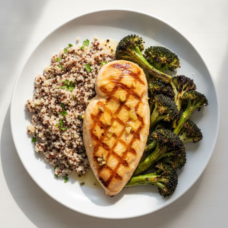 Grilled Chicken Breast with Quinoa and Roasted Broccoli