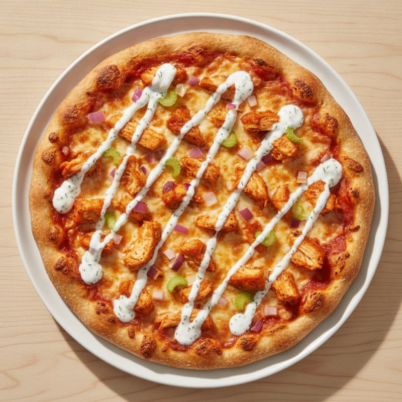 Buffalo Chicken Pizza with Ranch Drizzle
