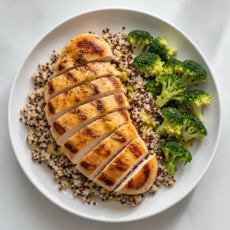Grilled Chicken Breast with Quinoa and Steamed Broccoli