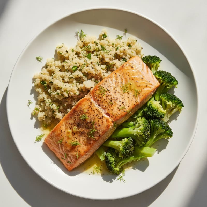 Herb-Roasted Salmon with Steamed Broccoli and Quinoa