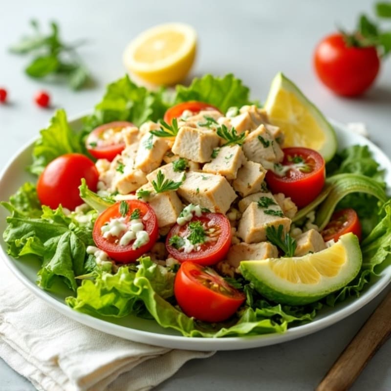 Chopped Chicken Salad with Crispy Romaine, Fresh Tomatoes, and Zesty Herb Dressing