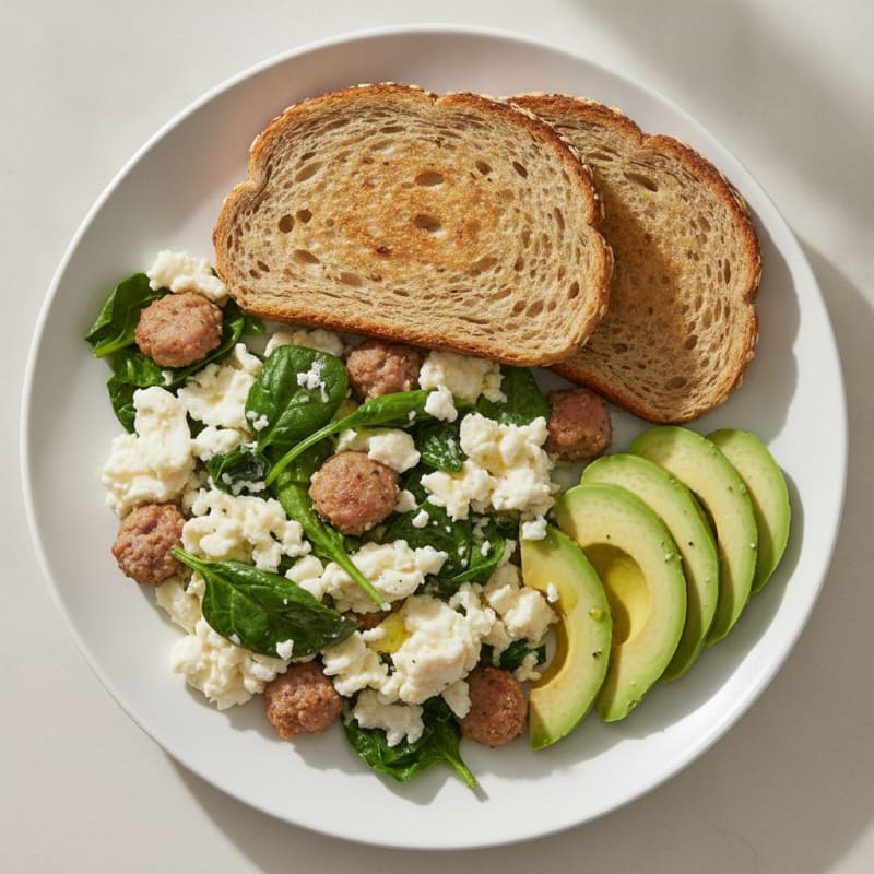 Egg White and Turkey Sausage Scramble with Spinach