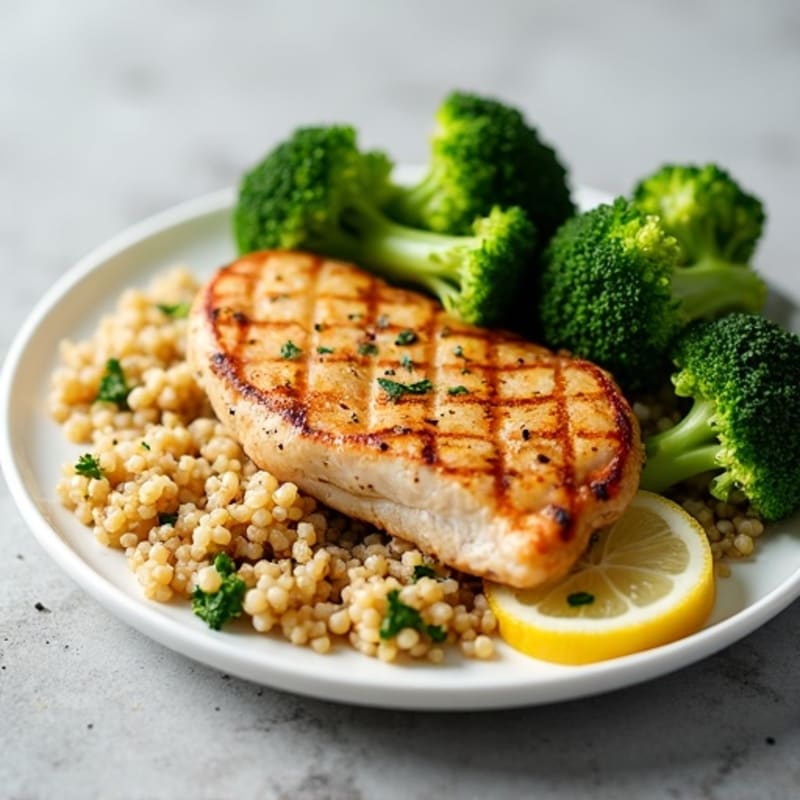 Grilled Chicken Breast with Quinoa and Roasted Broccoli