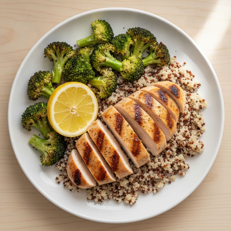 Grilled Chicken Breast with Quinoa and Roasted Broccoli