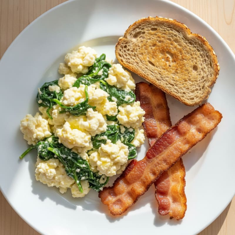 Cottage Cheese Scramble with Spinach and Turkey Bacon