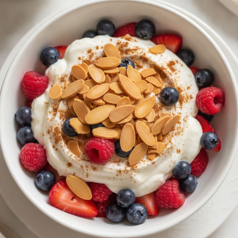 Greek Yogurt Protein Parfait with Mixed Berries and Almonds