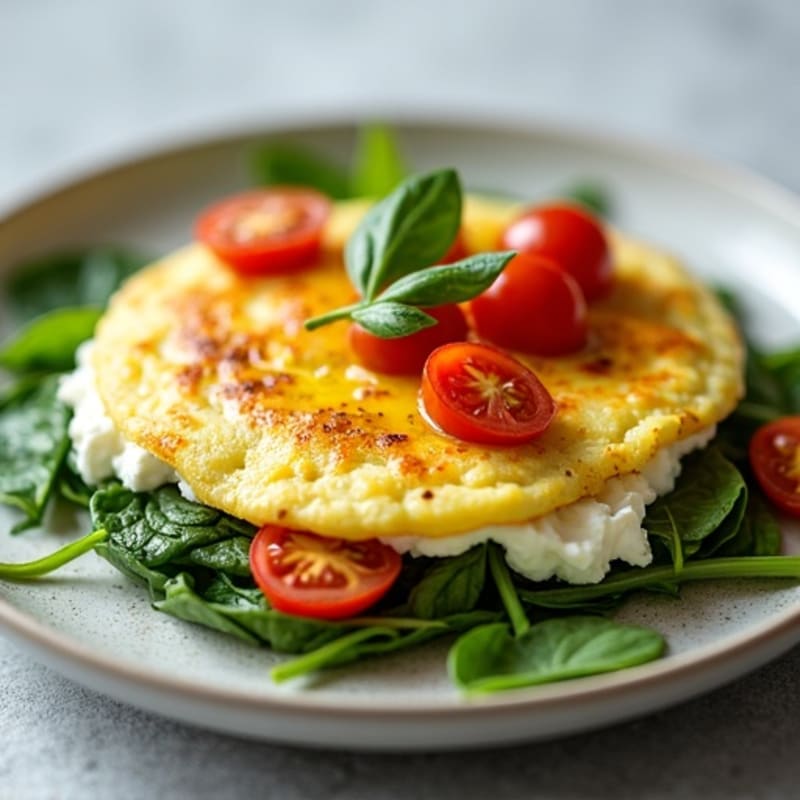 Egg White Spinach Omelette with Cottage Cheese and Cherry Tomatoes