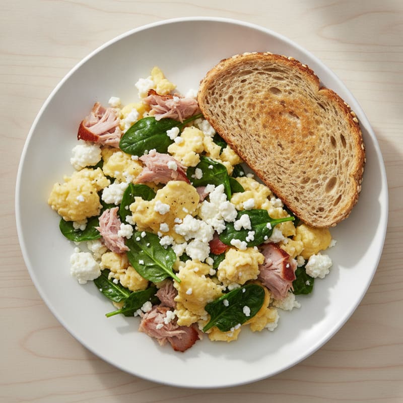Cottage Cheese Scramble with Spinach and Smoked Turkey