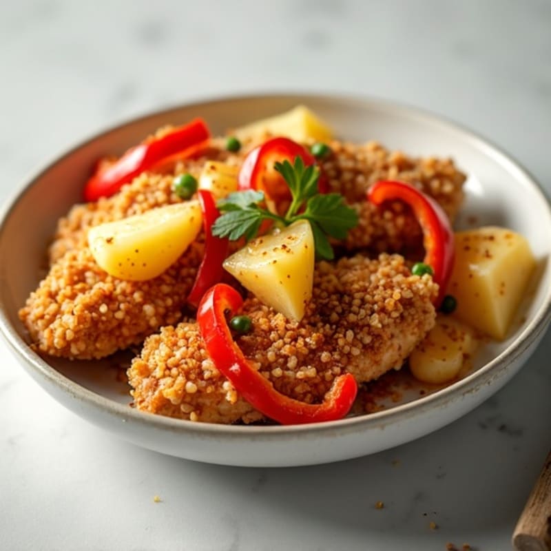 Crispy Baked Sweet and Sour Chicken with Roasted Pineapple and Bell Peppers