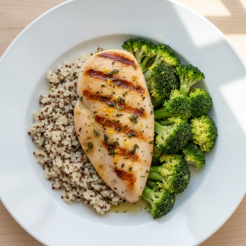 Grilled Chicken Breast with Quinoa and Steamed Broccoli