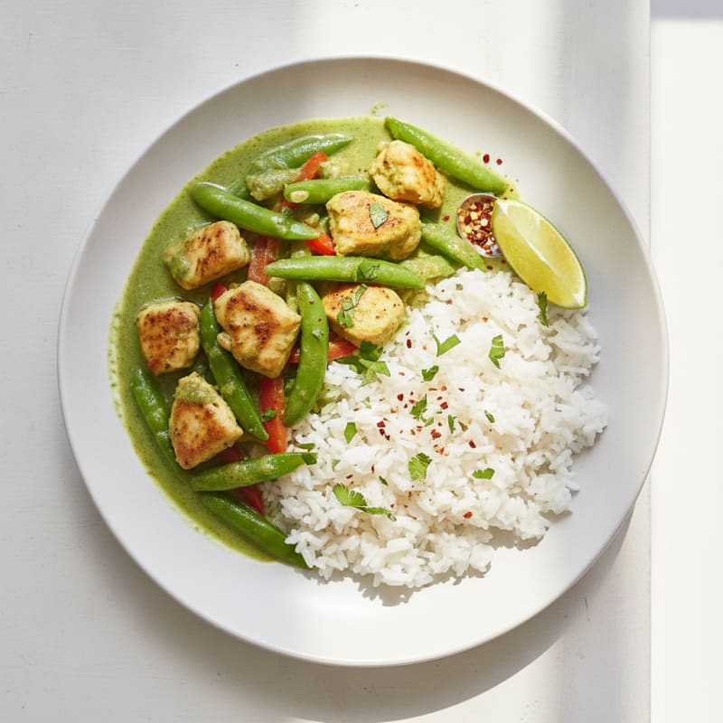 Green Curry Chicken with Coconut Rice