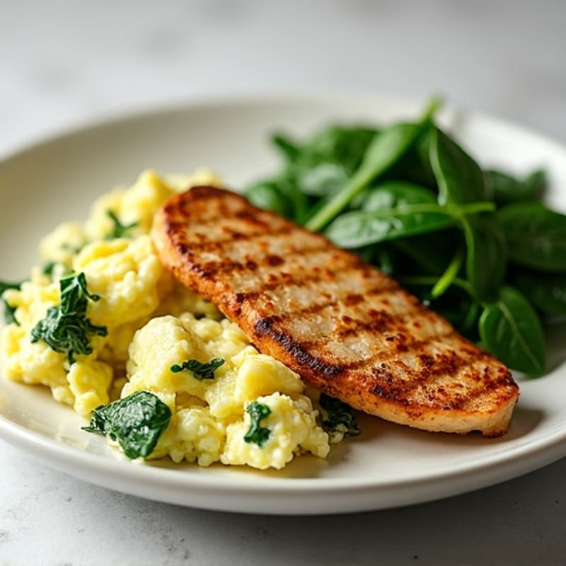 Egg White Spinach Scramble with Grilled Turkey Breast