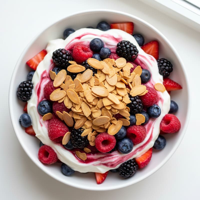 Greek Yogurt Protein Parfait with Mixed Berries and Almonds