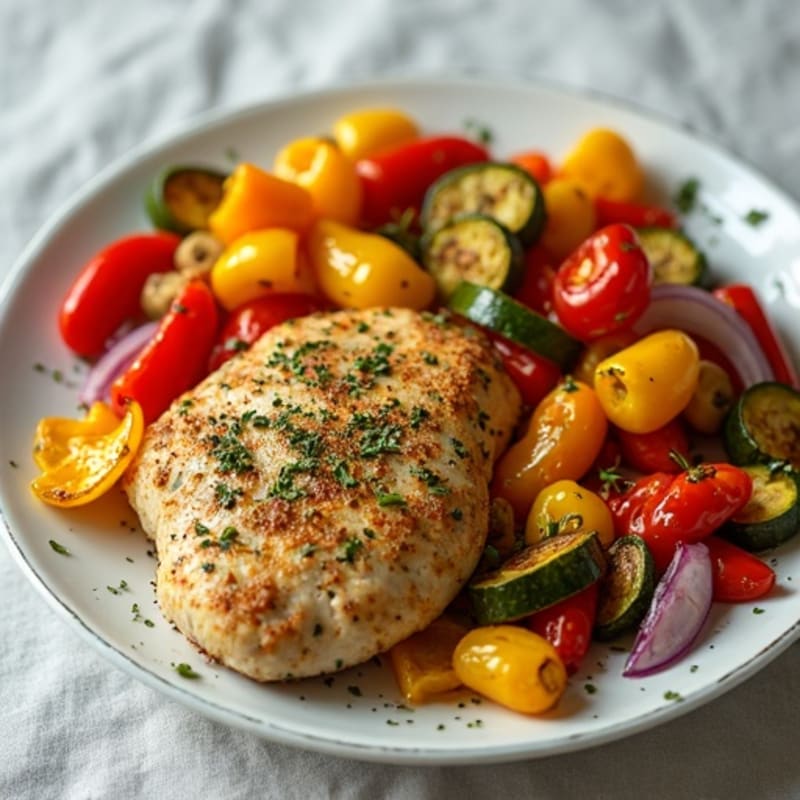 Herb-Crusted Sheet Pan Chicken with Roasted Rainbow Vegetables