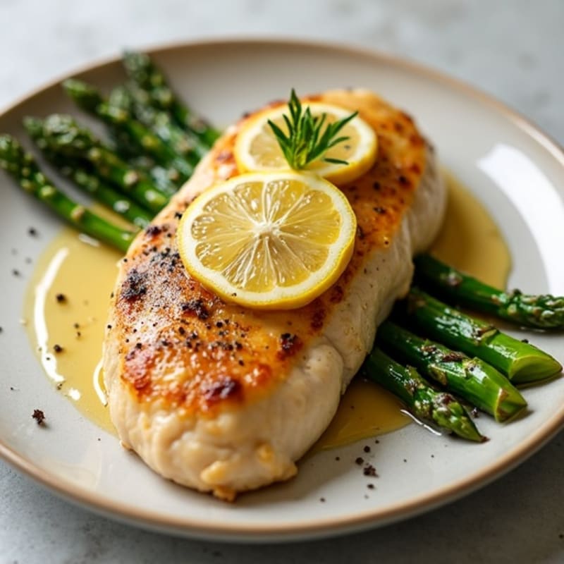 Lemon Garlic Pan-Seared Chicken with Roasted Asparagus