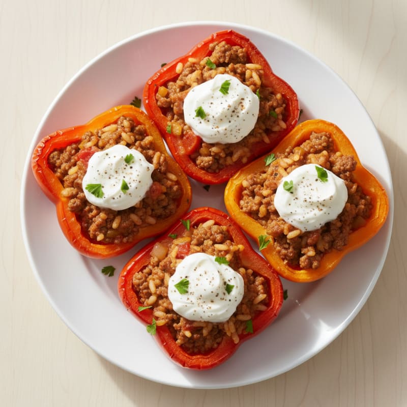 Creamy Beef and Rice Stuffed Peppers