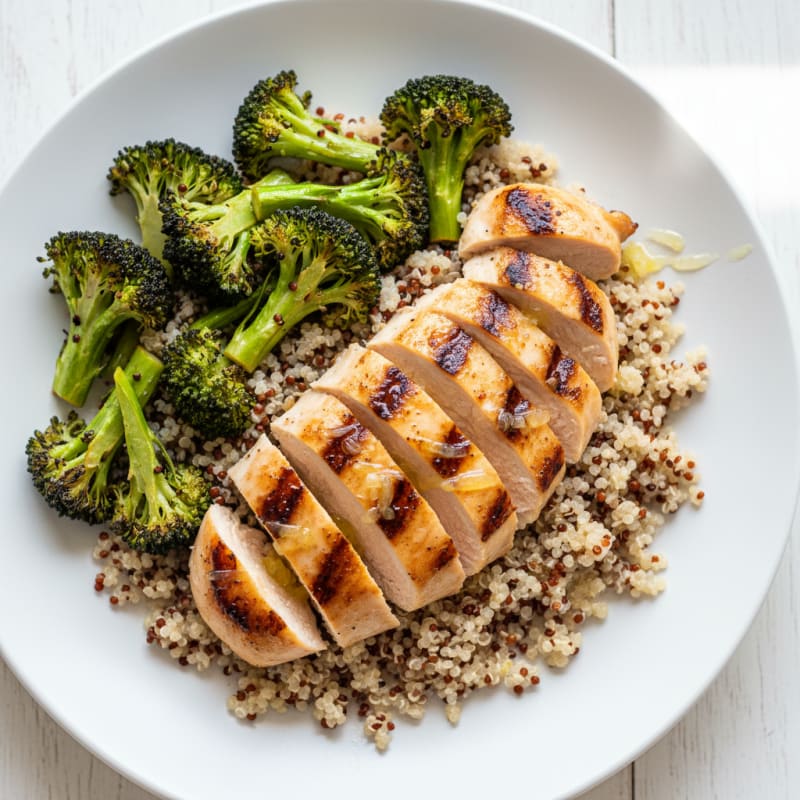 Grilled Chicken Breast with Quinoa and Roasted Broccoli
