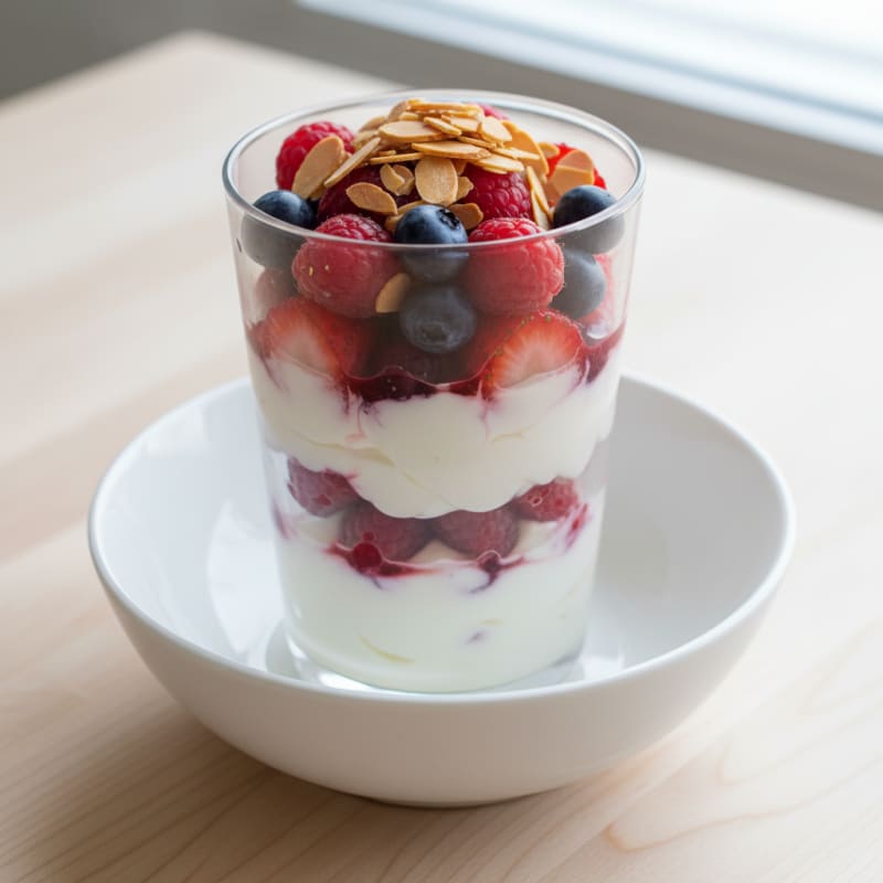 Greek Yogurt Protein Parfait with Mixed Berries and Almonds