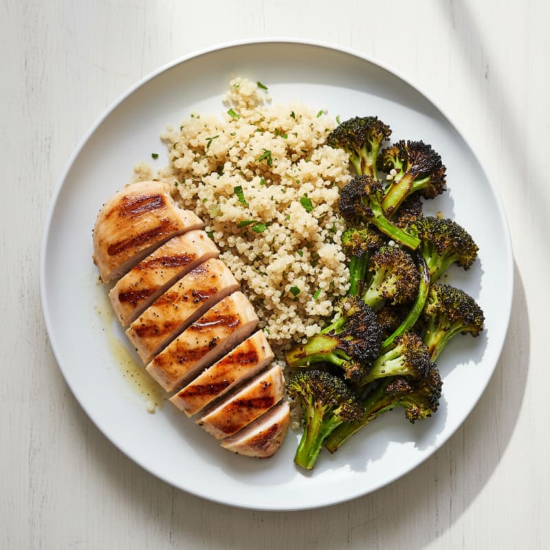 Grilled Chicken Breast with Quinoa and Roasted Broccoli