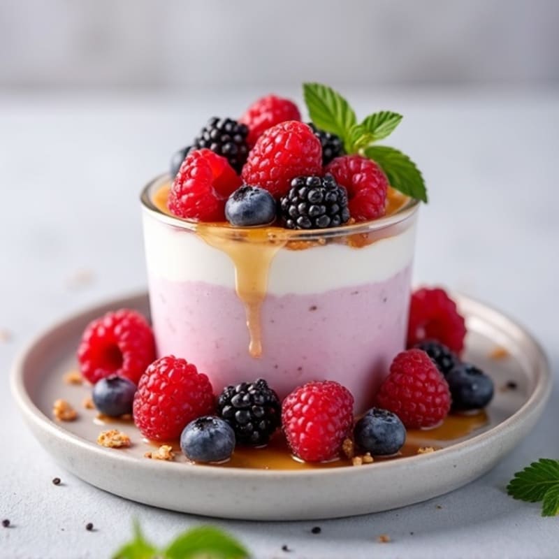 Greek Yogurt Protein Mousse with Mixed Berries