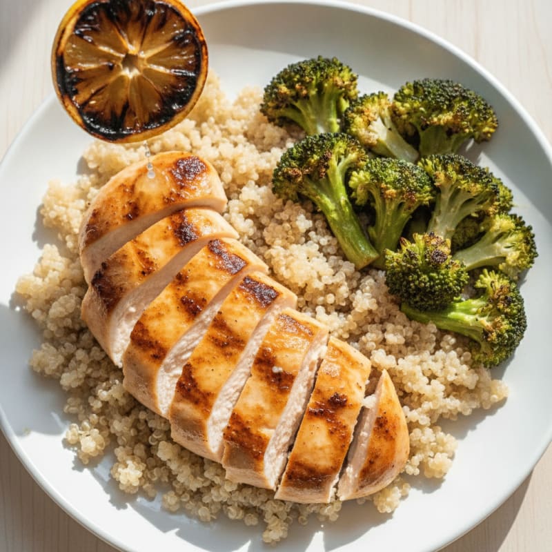 Grilled Chicken Breast with Roasted Broccoli and Quinoa