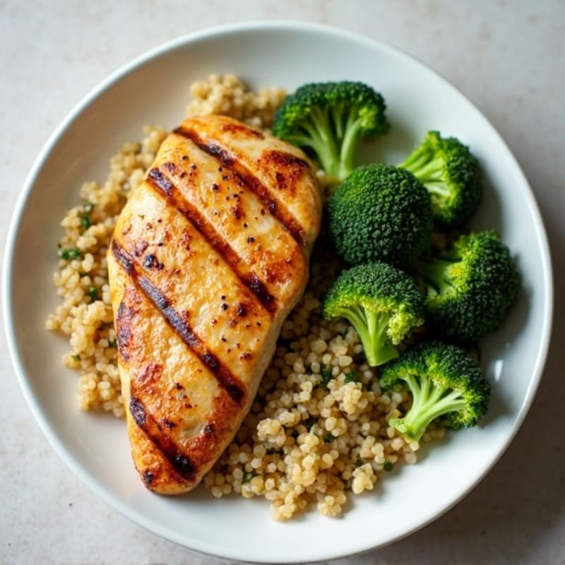 Grilled Chicken Breast with Quinoa and Roasted Broccoli