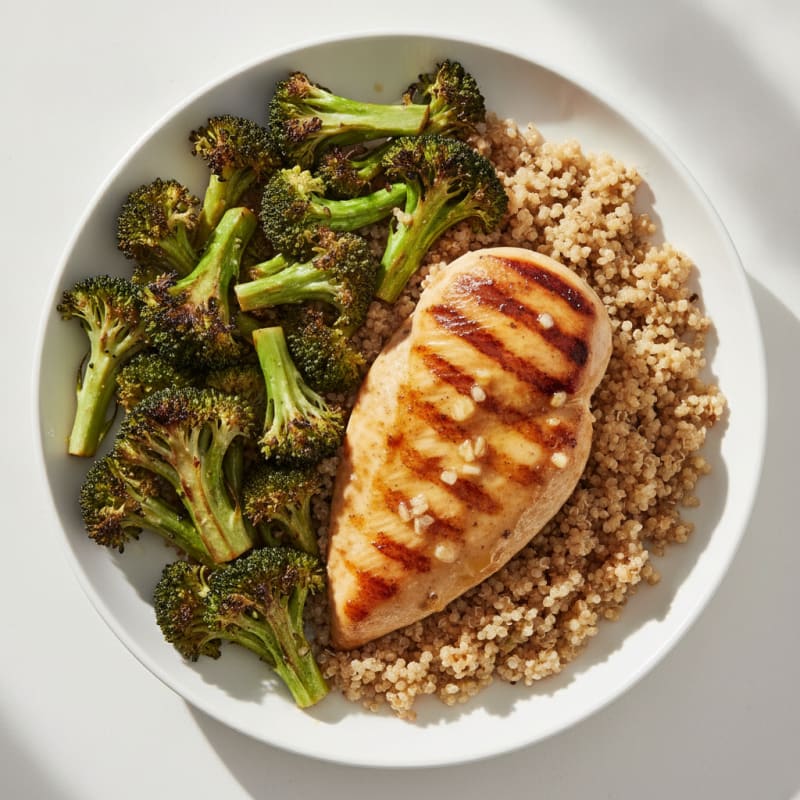 Grilled Chicken Breast over Quinoa and Roasted Broccoli