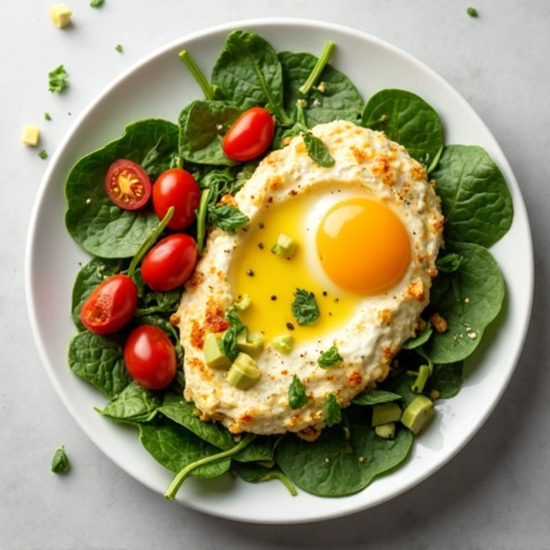 Cottage Cheese Egg White Scramble with Spinach and Cherry Tomatoes