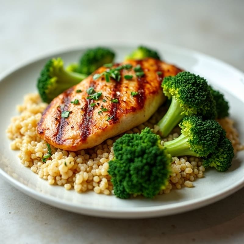 Grilled Chicken Breast with Steamed Broccoli and Quinoa