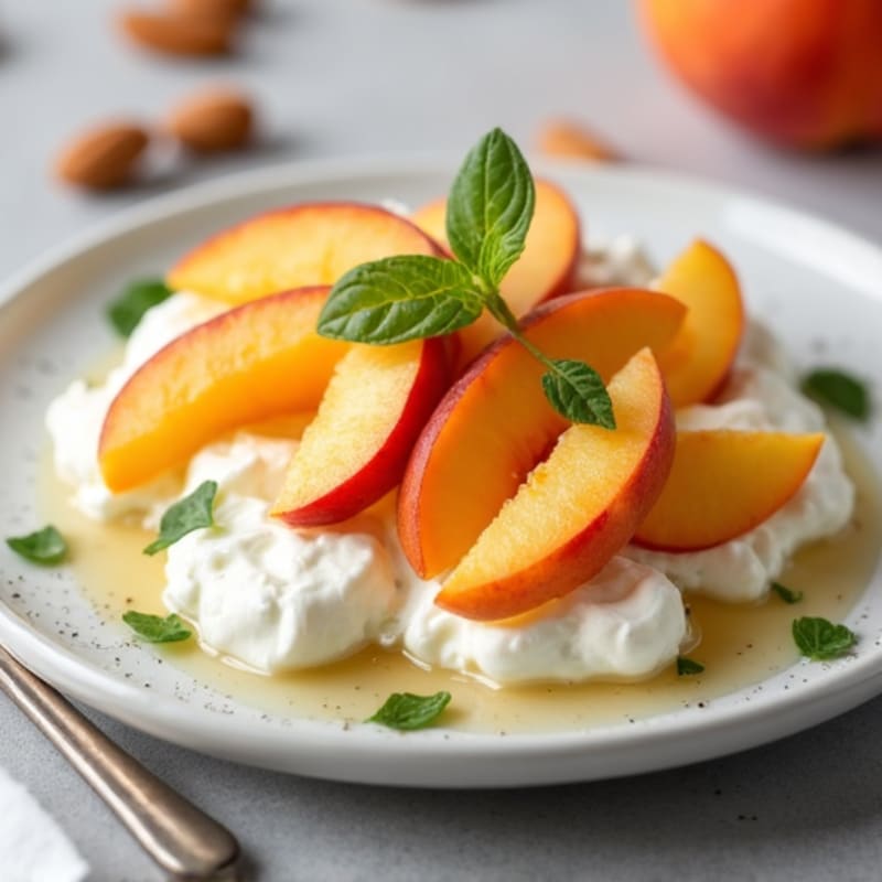 Cottage Cheese with Sliced Peaches and Almonds