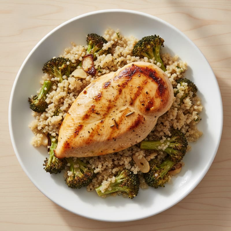 Grilled Chicken Breast with Quinoa and Roasted Broccoli