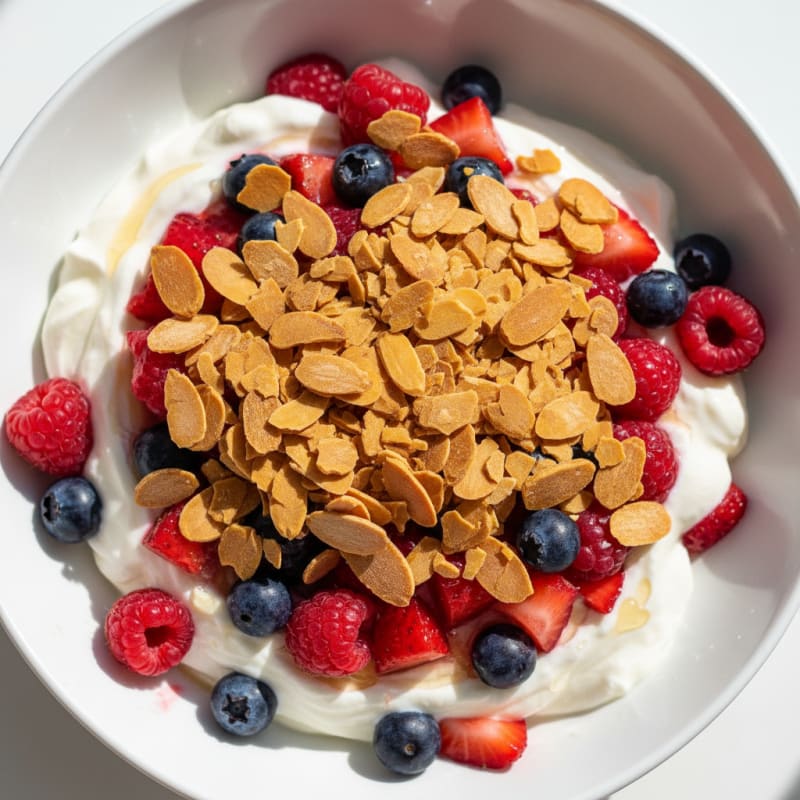 Greek Yogurt Protein Parfait with Mixed Berries and Almonds