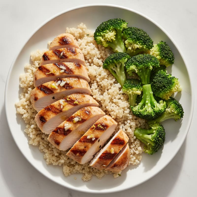Grilled Chicken Breast with Quinoa and Steamed Broccoli