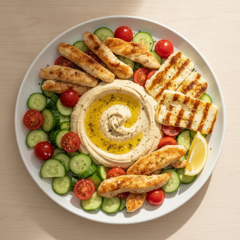 Mediterranean Hummus Platter with Grilled Halloumi