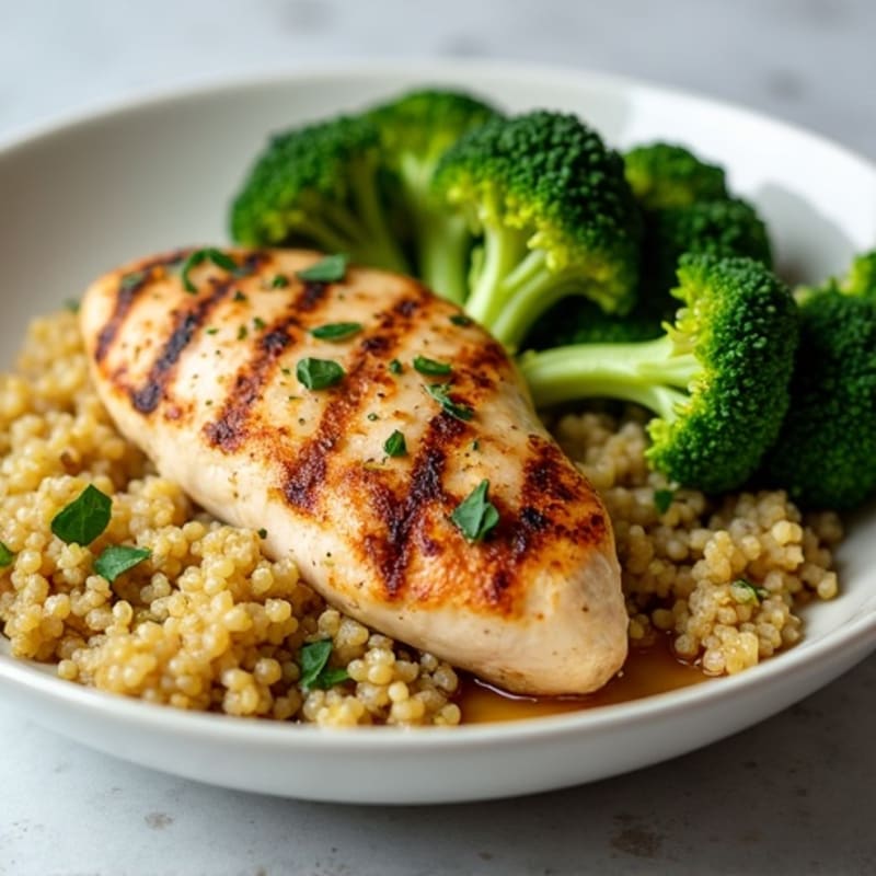 Grilled Chicken Breast with Quinoa and Steamed Broccoli