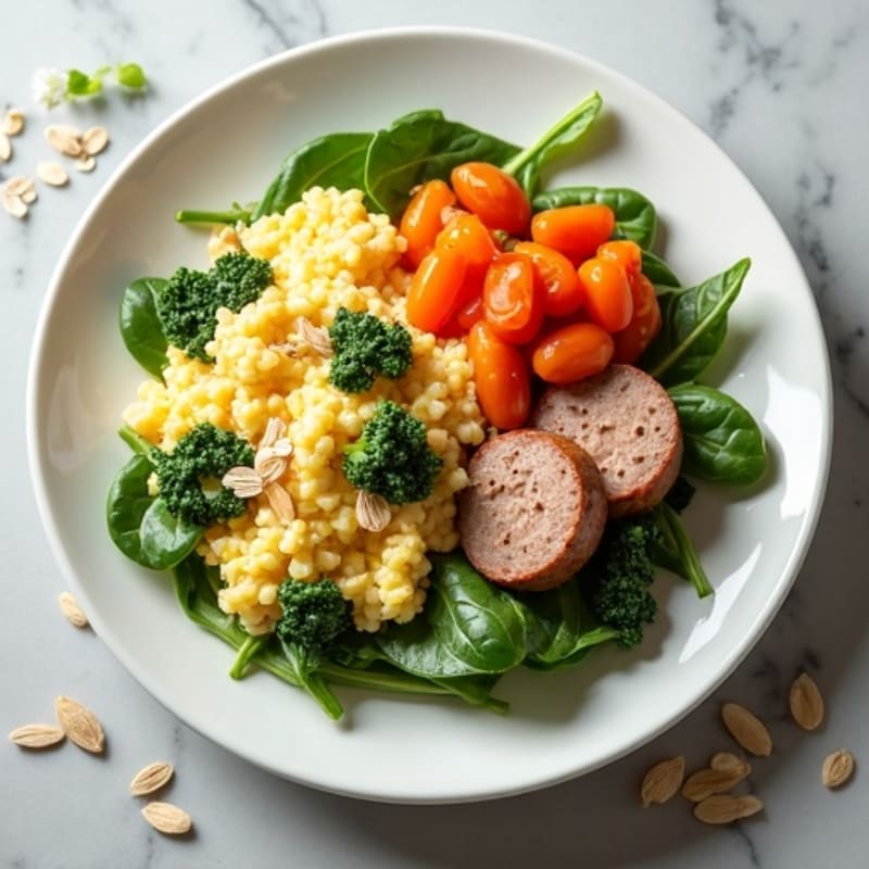 Egg White Scramble with Spinach and Turkey Sausage, Oatmeal & Almonds Side