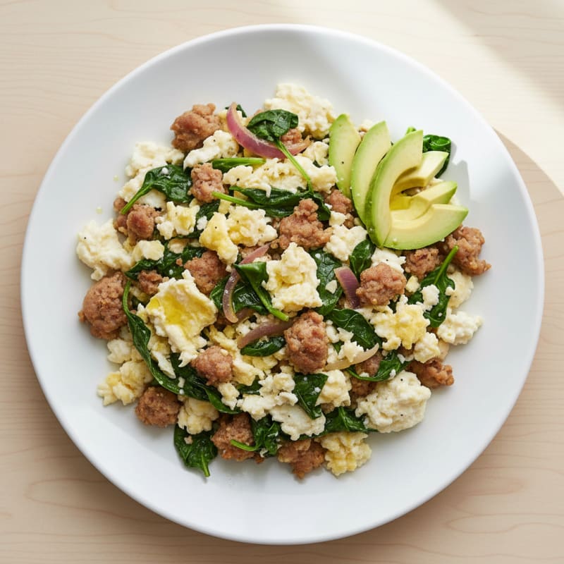 Egg White Scramble with Turkey Sausage and Spinach