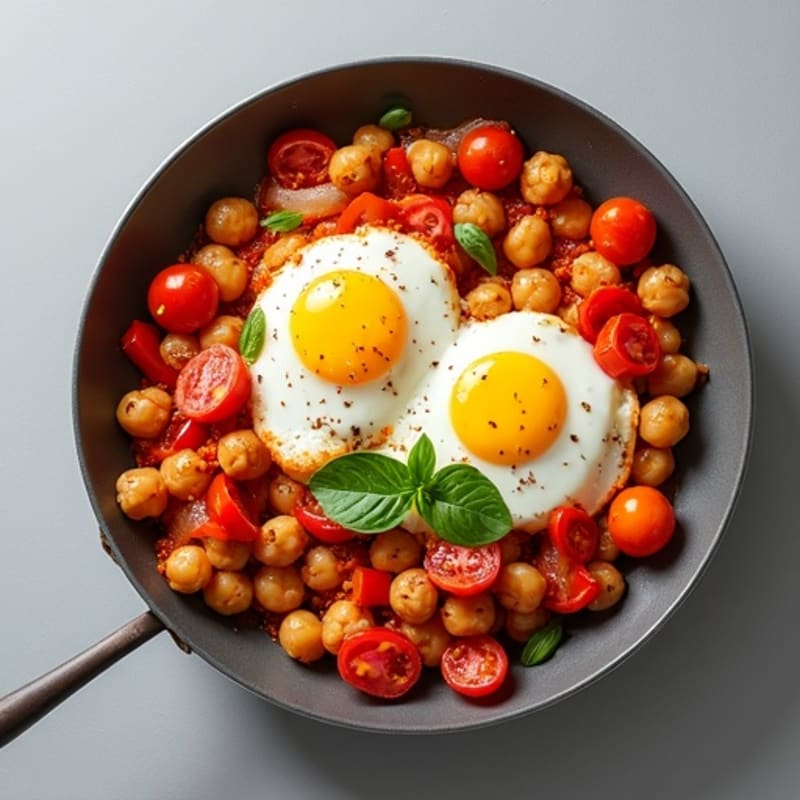Spiced Tomato and Bell Pepper Skillet with Creamy Poached Eggs