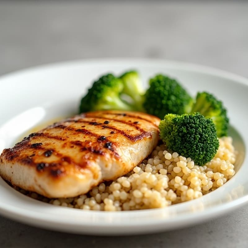 Grilled Chicken Breast with Roasted Broccoli and Quinoa