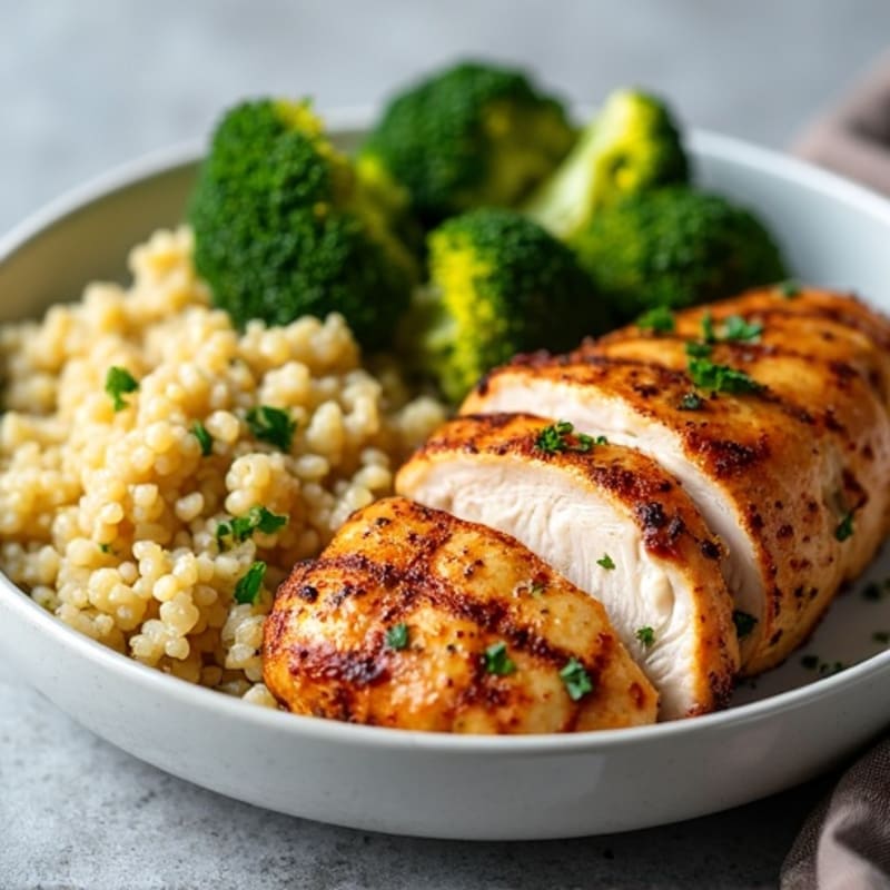 Grilled Chicken Breast with Quinoa and Roasted Broccoli
