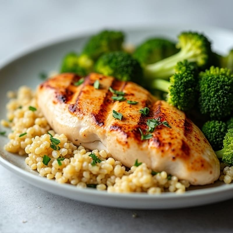 Grilled Chicken Breast with Roasted Broccoli and Quinoa