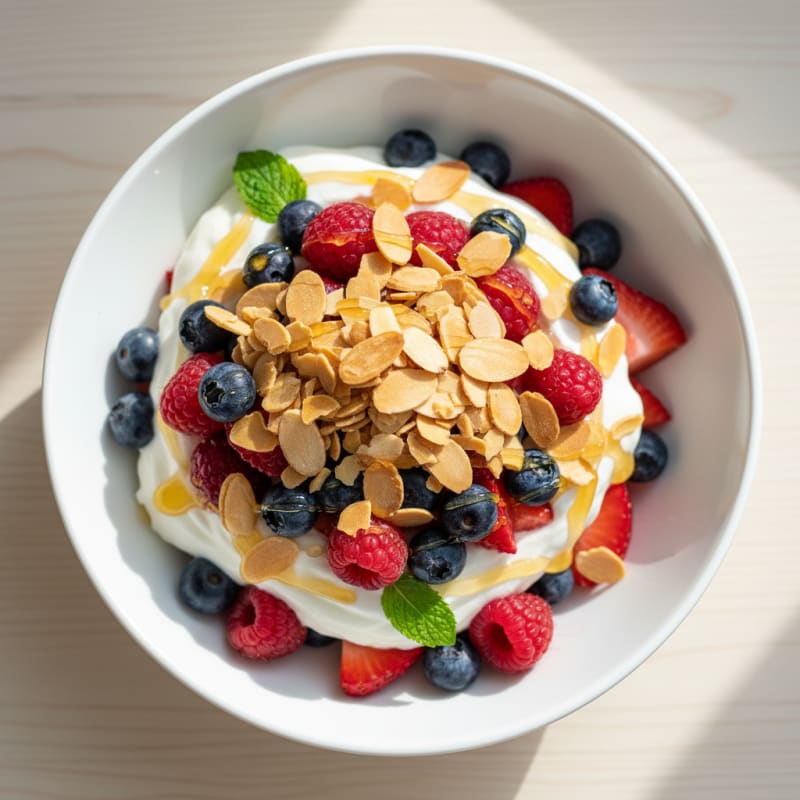Creamy Greek Yogurt Parfait with Mixed Berries and Toasted Almonds